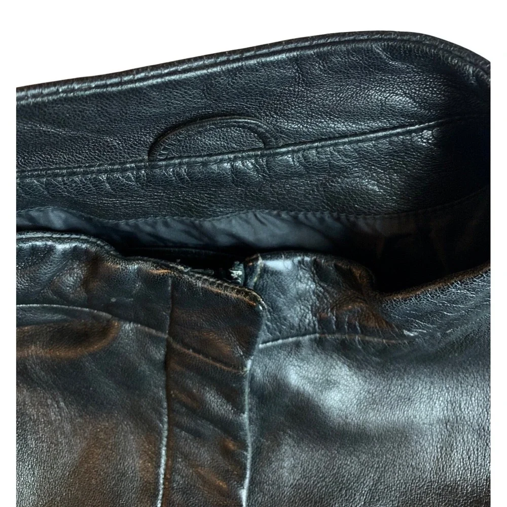 Wilsons Leather Pelle‎ Studio Black Leather Jacket Stand Collar Zip Womens Large